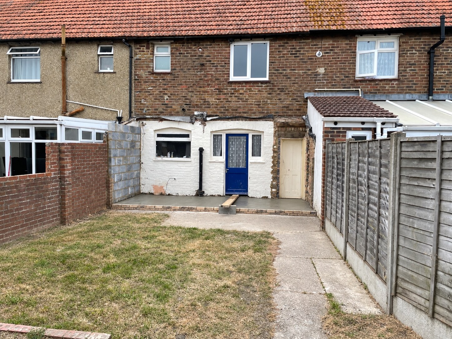 Rear of a Bognor Regis home after the old conservatory was removed and before the extension build
