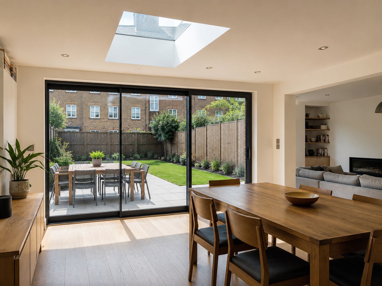 Open-plan extension planning visual with dining space