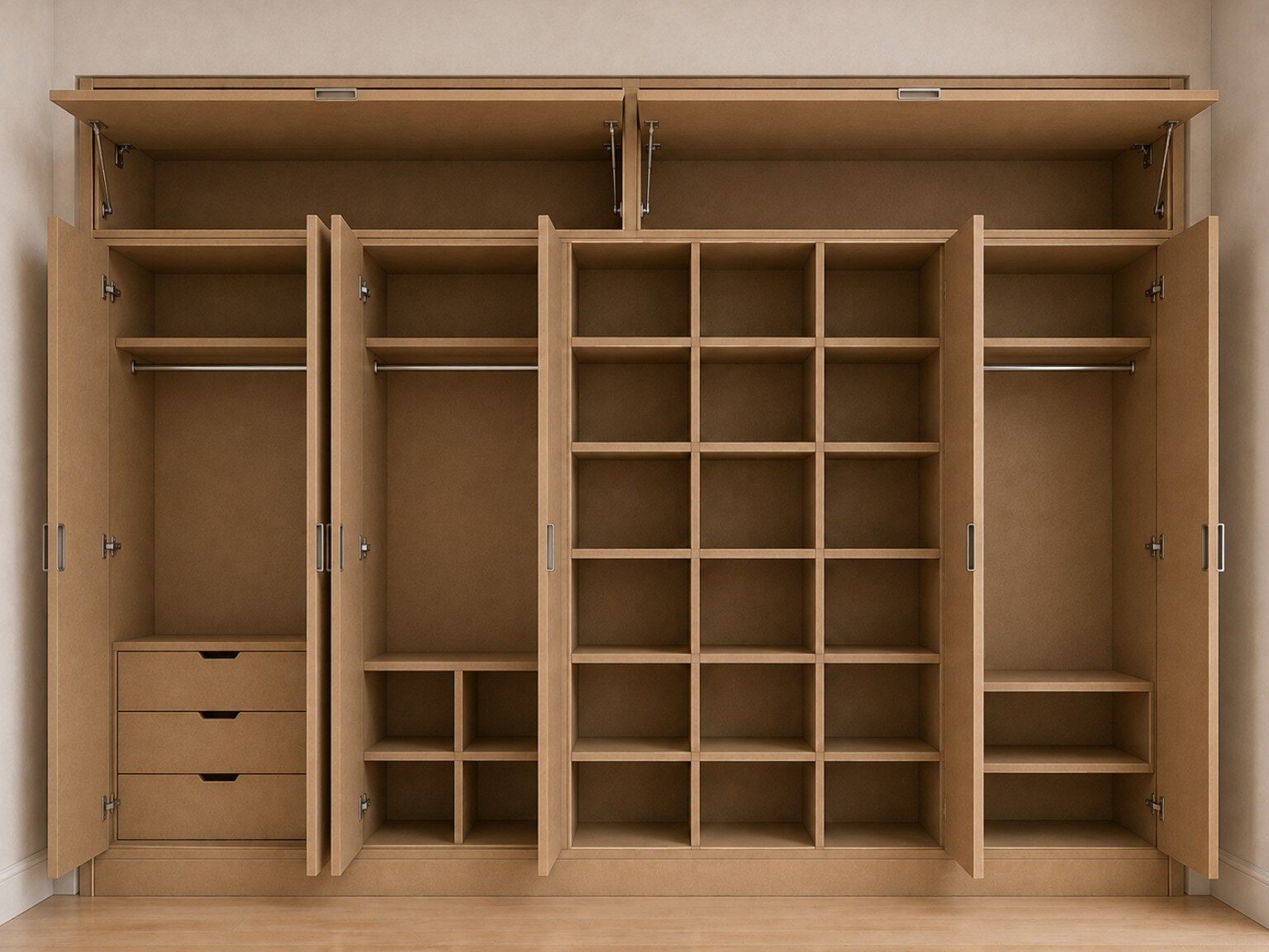 Custom fitted wardrobe internal design for a Littlehampton bedroom