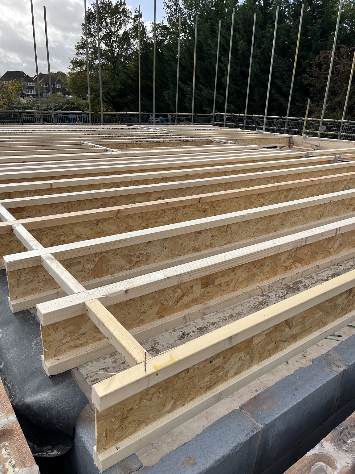 Engineered timber joists installed across a building structure