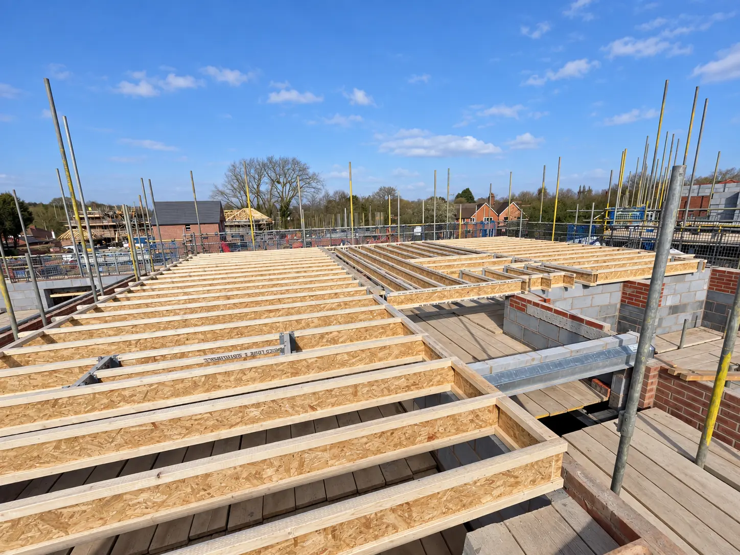 Installed I-joists forming a new-build structural floor system in West Sussex