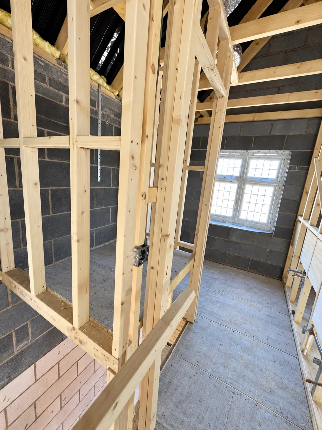 Timber partition framing package during new-build construction in West Sussex