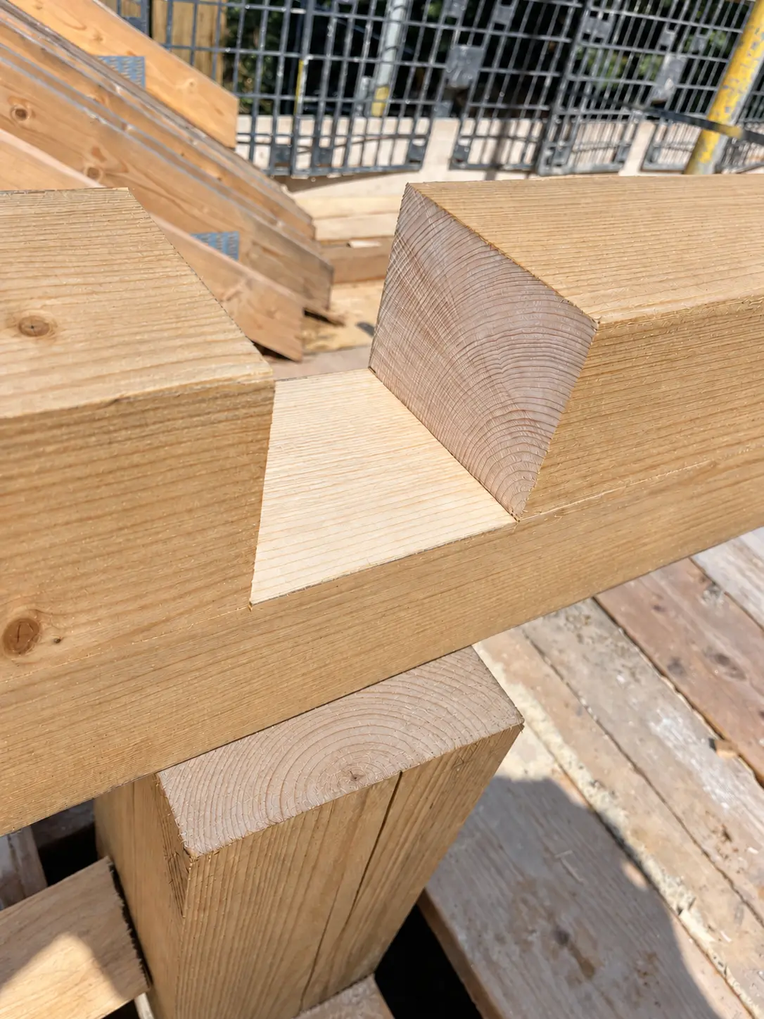 Accurately cut half-lap joint in a structural garage carport frame