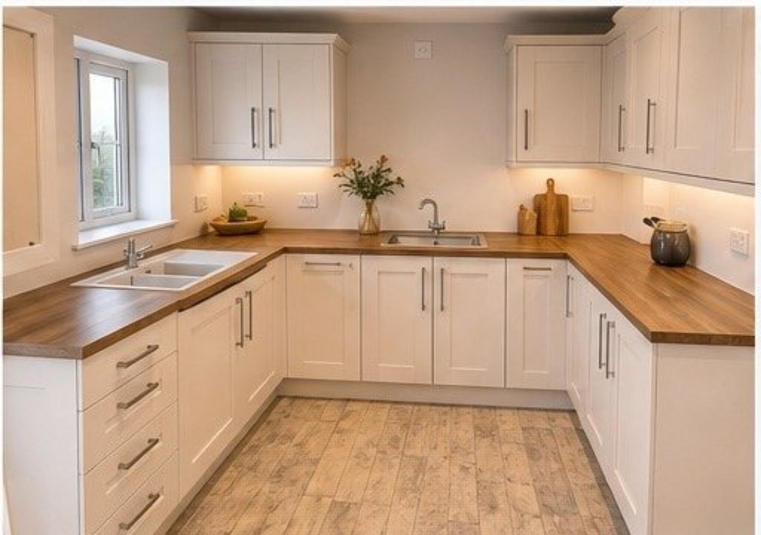 Completed fitted white kitchen by Sixes Carpentry